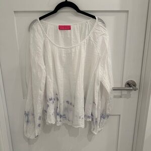 Pookie & Sebastian White and Blue Boho Blouse